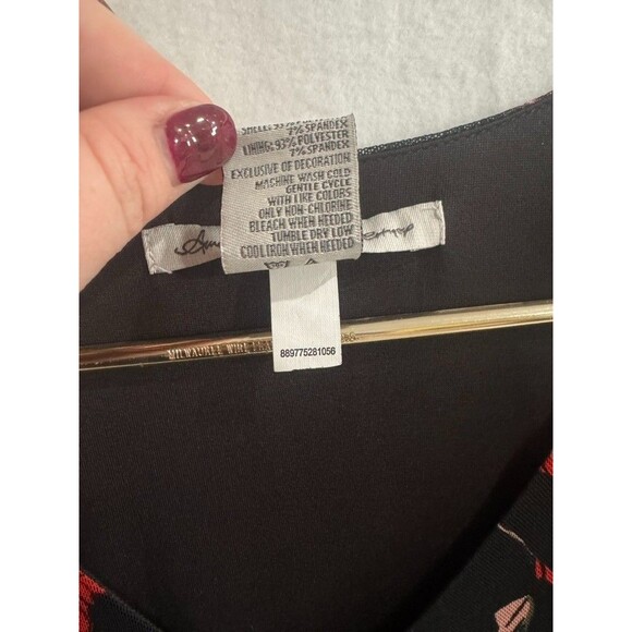 American Rag Black Red Floral Mini Dress Sheer Long Sleeve Boho Romantic Size S - Picture 11 of 14